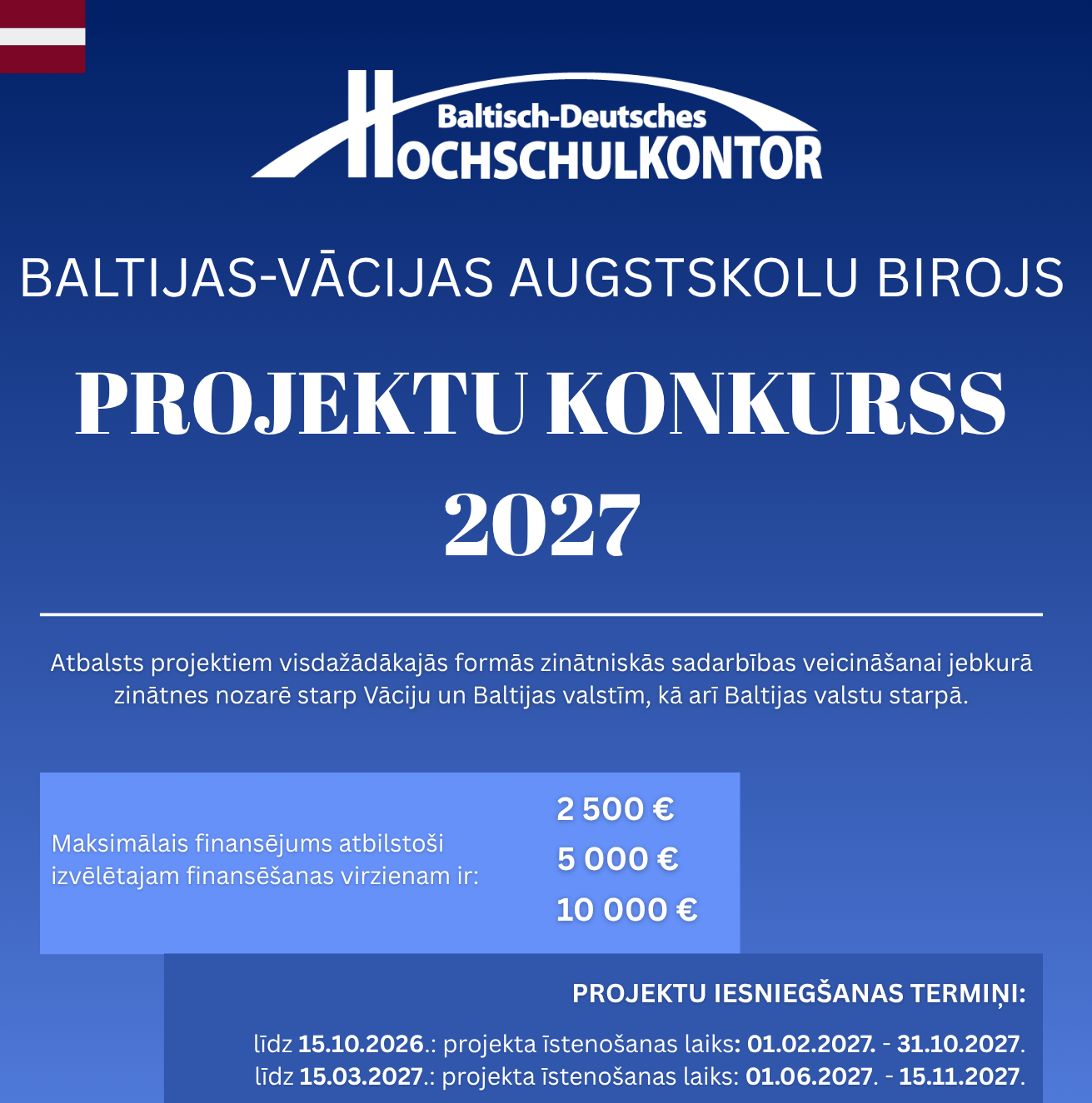 Baltijas-Vācijas Augstskolu birojs izsludina 2027. gada projektu konkursu