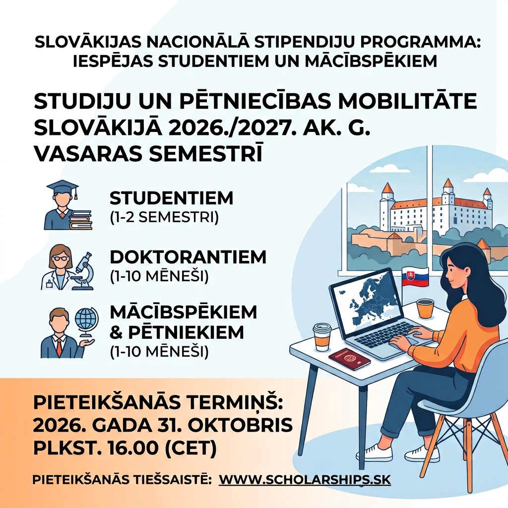 Slovākijas Nacionālā stipendiju programma: Iespējas BIA studentiem, mācībspēkiem un pētniekiem