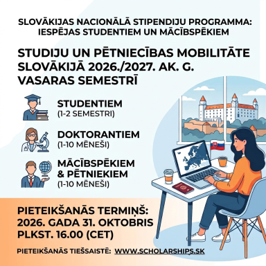 Slovākijas Nacionālā stipendiju programma: Iespējas BIA studentiem, mācībspēkiem un pētniekiem